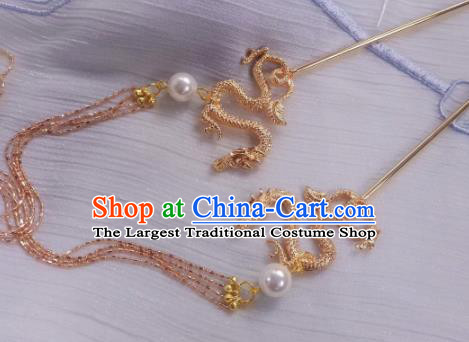 Chinese Ancient Palace Princess Golden Dragon Tassel Hairpins Hair Clip Traditional Hanfu Hair Accessories for Women