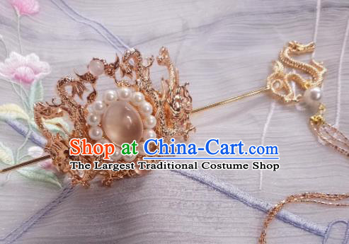 Chinese Ancient Palace Princess Golden Dragon Hairpins Hair Crown Traditional Hanfu Hair Accessories for Women