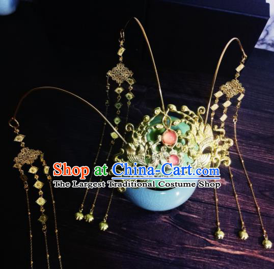 Chinese Ancient Palace Princess Hairpins Golden Tassel Phoenix Coronet Traditional Hanfu Hair Accessories for Women