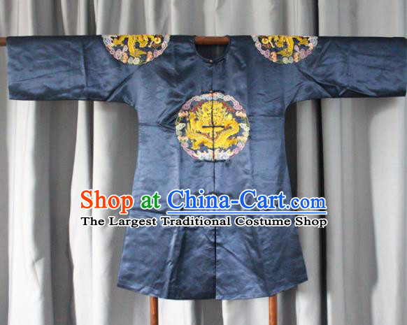 Chinese Traditional Drama Manchu Navy Costume Ancient Qing Dynasty Emperor Imperial Robe for Men