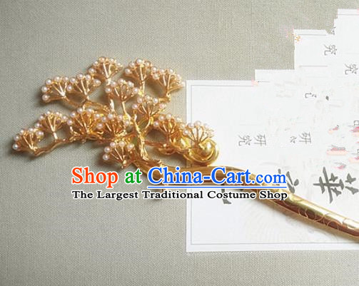 Chinese Ancient Princess Golden Pine Hairpins Traditional Hanfu Palace Hair Accessories for Women