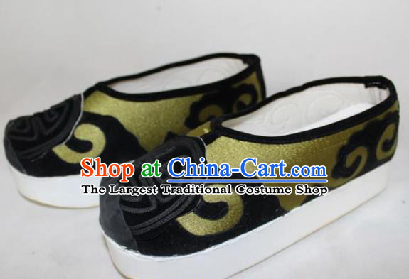 Chinese Ancient Landlord Green Satin Shoes Traditional Beijing Opera Old Male Shoes for Men