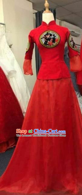 Asian Vietnam Traditional Wedding Red Dress Vietnamese National Classical Ao Dai Cheongsam for Women