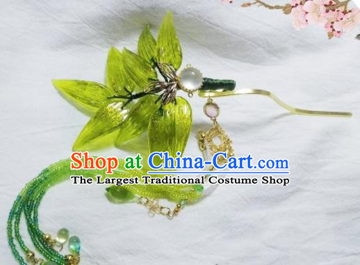 Chinese Ancient Palace Princess Bamboo Leaf Tassel Hairpins Traditional Hanfu Hair Accessories for Women