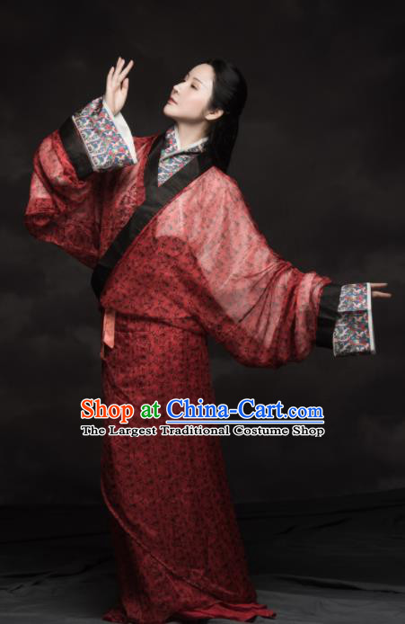 Chinese Ancient Han Dynasty Imperial Consort Replica Costume Traditional Court Lady Red Hanfu Dress for Women