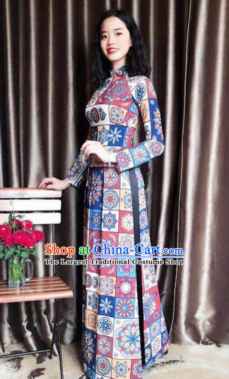 Asian Vietnam Traditional Bride Dress Vietnamese National Classical Ao Dai Cheongsam for Women