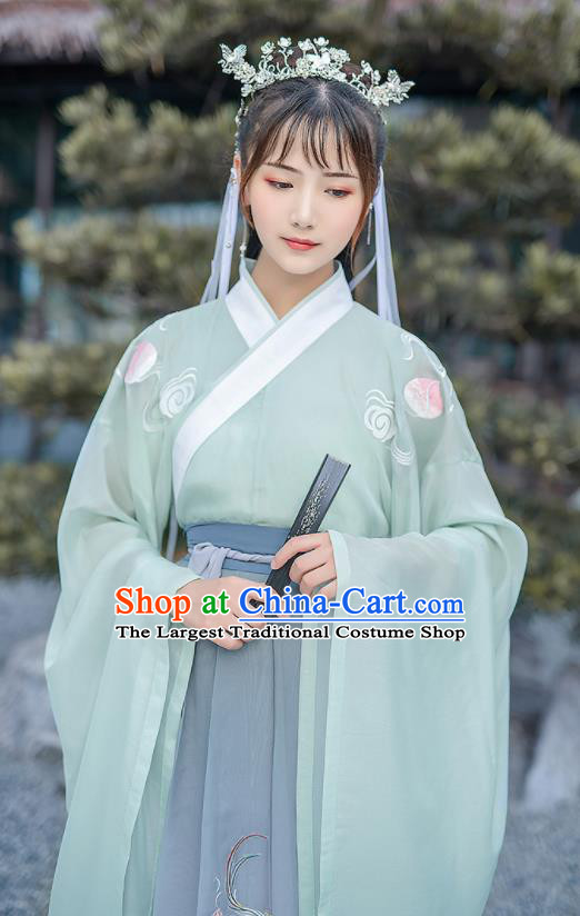 Chinese Traditional Swordsman Hanfu Dress Ancient Jin Dynasty Court Embroidered Historical Costume for Women