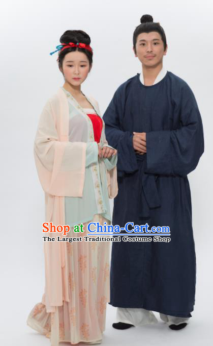 Traditional Chinese Song Dynasty Replica Costume Ancient Childe and Young Mistress Hanfu Clothing Complete Set