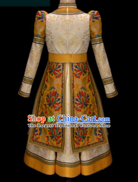Traditional Chinese Mongol Ethnic Yellow Dress Mongolian Minority Folk Dance Clothing for Kids