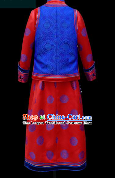 Chinese Traditional Mongol Ethnic Bridegroom Red Robe Mongolian Minority Folk Dance Costume for Men
