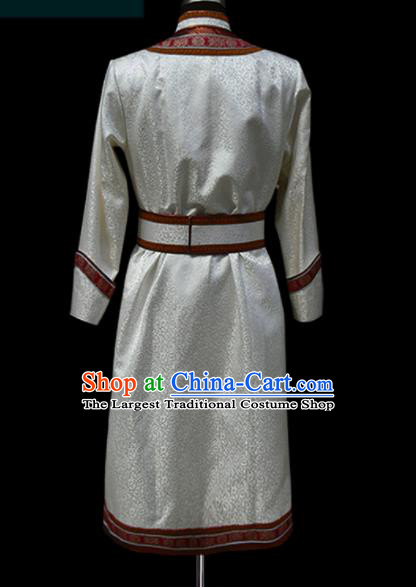 Chinese Traditional Mongol Ethnic Wedding White Robe Mongolian Minority Folk Dance Costume for Men
