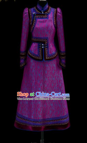Traditional Chinese Mongol Ethnic Wedding Purple Dress Mongolian Minority Folk Dance Costume for Women