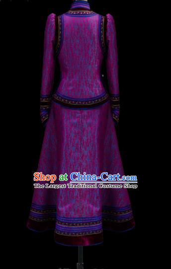 Traditional Chinese Mongol Ethnic Wedding Purple Dress Mongolian Minority Folk Dance Costume for Women