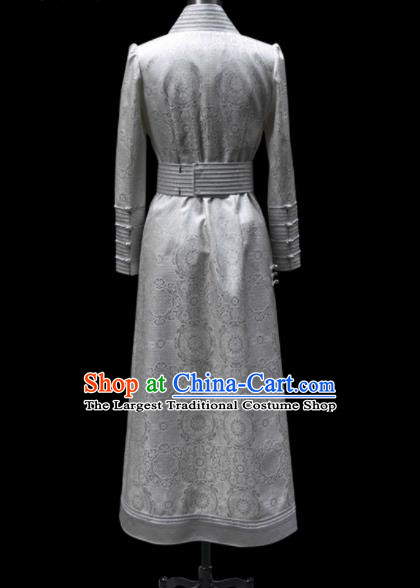 Traditional Chinese Mongol Ethnic National Grey Dress Mongolian Minority Folk Dance Costume for Women