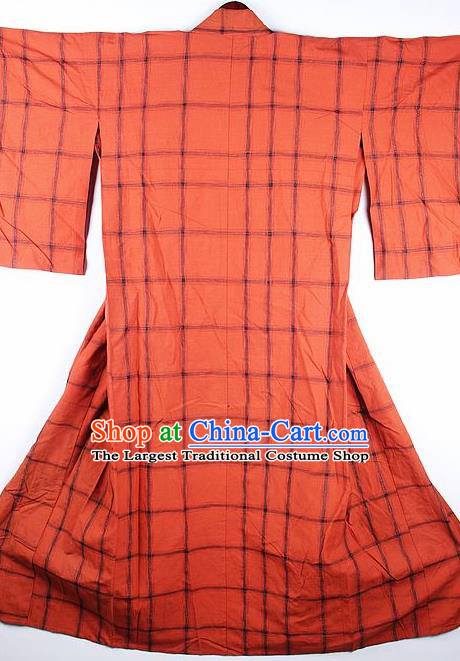 Japanese Traditional Printing Orange Furisode Kimono Asian Japan National Yukata Dress Costume for Women