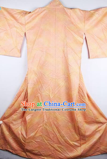 Traditional Japanese Orange Furisode Kimono Asian Japan National Yukata Dress Costume for Women