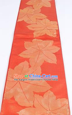 Japanese Traditional Kimono Classical Maple Leaf Pattern Red Brocade Belt Asian Japan National Yukata Waistband for Women