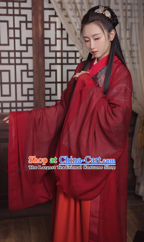 Ancient Chinese Jin Dynasty Wedding Replica Costume Traditional Court Princess Red Hanfu Dress for Women