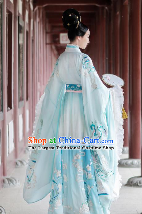 Ancient Chinese Jin Dynasty Imperial Consort Replica Costume Traditional Mythology Goddess Luo Embroidered Hanfu Dress for Women
