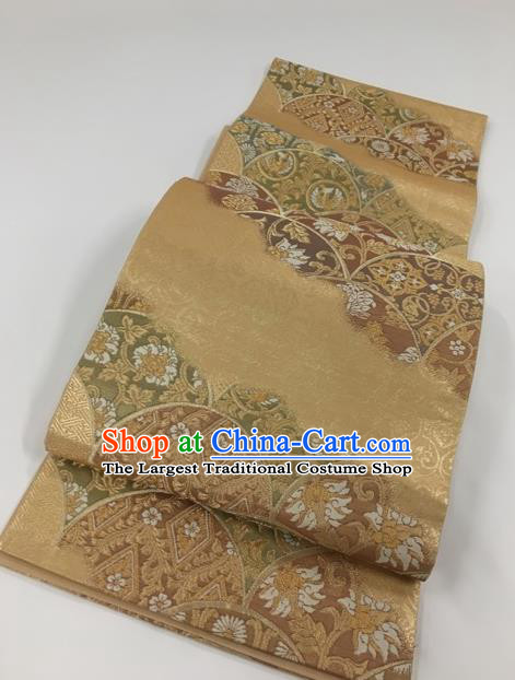 Japanese Kimono Classical Lucky Pattern Design Golden Brocade Belt Asian Japan Traditional National Yukata Waistband for Women