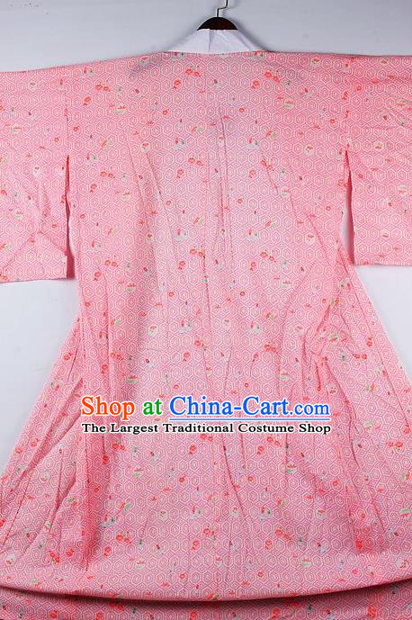 Japanese Traditional Ceremony Costume Printing Flowers Pink Furisode Kimono Asian Japan National Yukata Dress for Women
