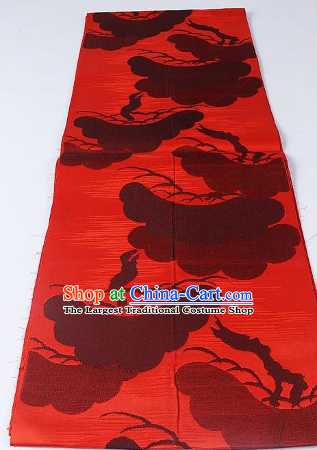 Japanese Ceremony Kimono Classical Ink Painting Pattern Design Red Brocade Belt Asian Japan Traditional Yukata Waistband for Women