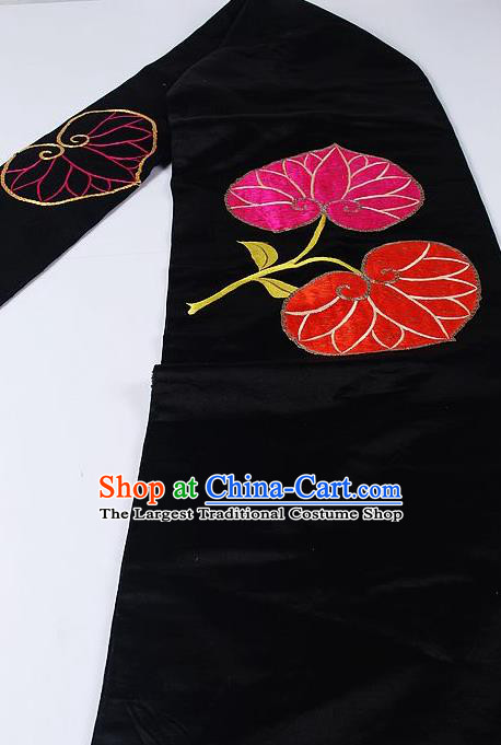 Japanese Ceremony Kimono Classical Leaf Pattern Design Black Brocade Belt Asian Japan Traditional Yukata Waistband for Women