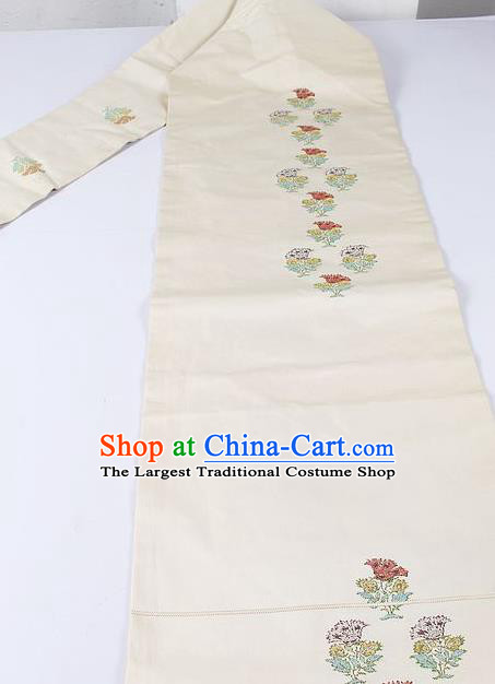 Japanese Ceremony Kimono Classical Dandelion Pattern Design White Brocade Belt Asian Japan Traditional Yukata Waistband for Women