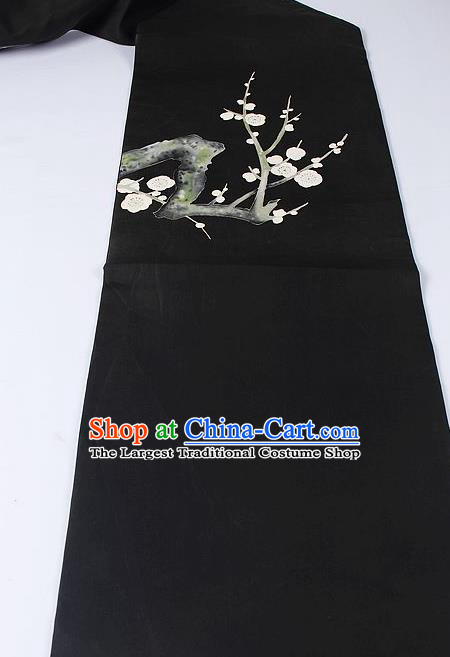 Japanese Kimono Classical Plum Blossom Pattern Design Black Brocade Belt Asian Japan Traditional National Yukata Waistband for Women