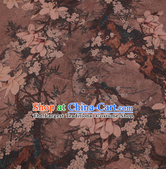 Traditional Chinese Gambiered Guangdong Gauze Silk Fabric Classical Magnolia Pattern Design Brocade Fabric Asian Satin Material