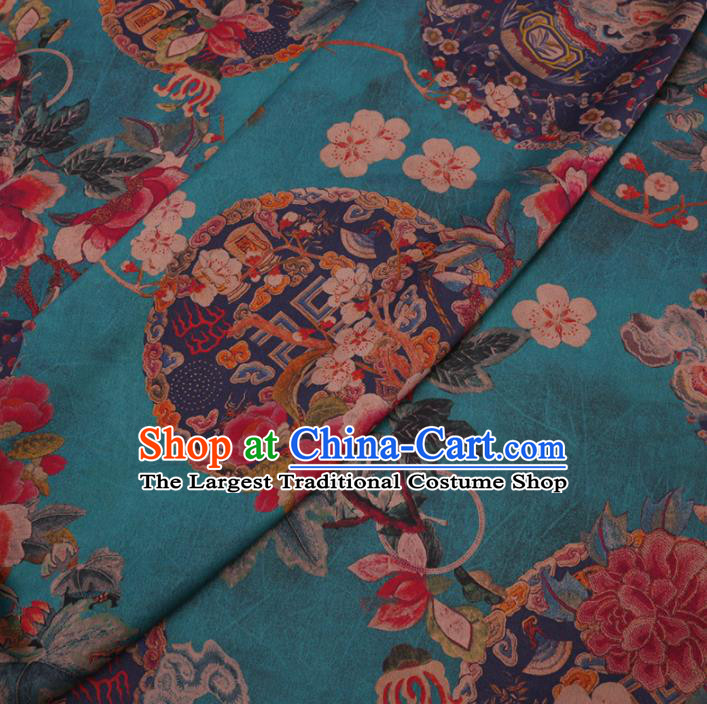 Traditional Chinese Green Gambiered Guangdong Gauze Silk Fabric Classical Plum Blossom Pattern Design Brocade Fabric Asian Satin Material