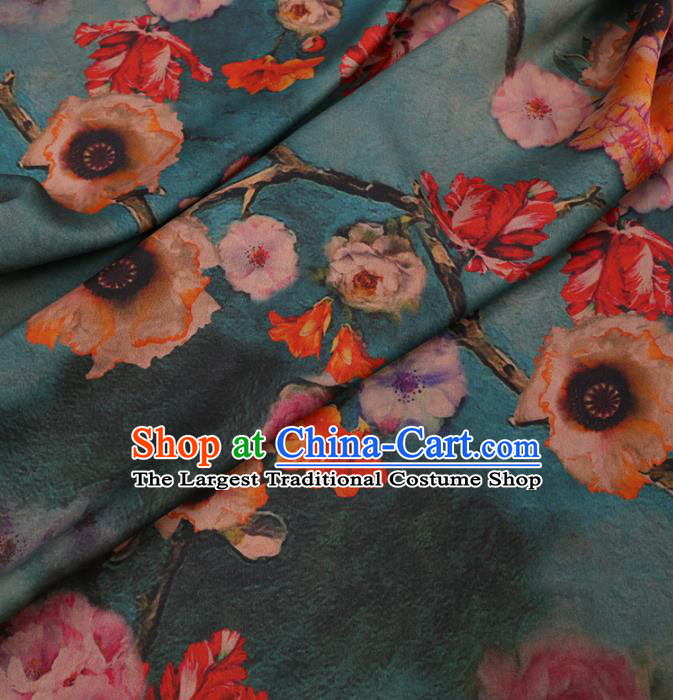 Traditional Chinese Green Gambiered Guangdong Gauze Classical Hibiscus Pattern Design Silk Fabric