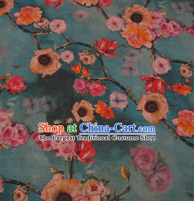 Traditional Chinese Green Gambiered Guangdong Gauze Classical Hibiscus Pattern Design Silk Fabric