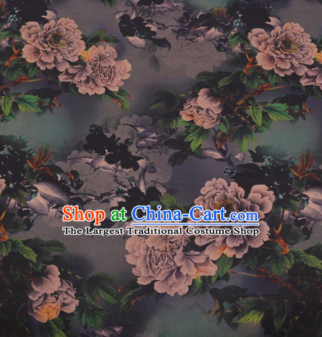 Traditional Chinese Classical Peony Pattern Design Atrovirens Gambiered Guangdong Gauze Asian Brocade Silk Fabric