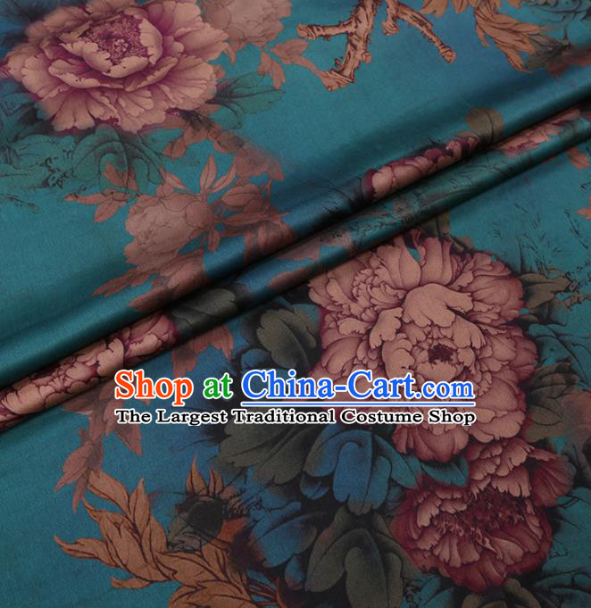 Traditional Chinese Classical Peony Pattern Design Blue Gambiered Guangdong Gauze Asian Brocade Silk Fabric