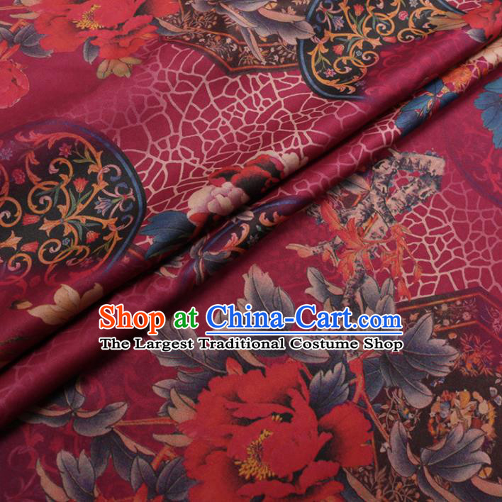 Traditional Chinese Classical Peony Pattern Design Rosy Gambiered Guangdong Gauze Asian Brocade Silk Fabric