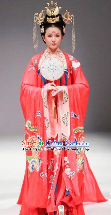 Ancient Chinese Imperial Consort Wedding Red Hanfu Dress Traditional Tang Dynasty Court Embroidered Replica Costume for Women
