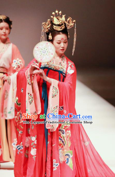 Ancient Chinese Imperial Consort Wedding Red Hanfu Dress Traditional Tang Dynasty Court Embroidered Replica Costume for Women