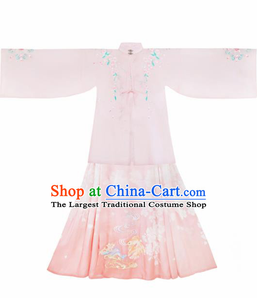 Ancient Chinese Nobility Lady Pink Hanfu Dress Traditional Ming Dynasty Embroidered Replica Costume for Women