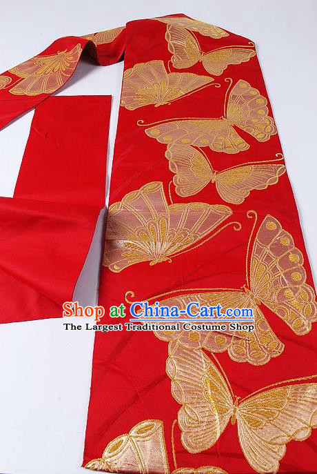 Japanese Ceremony Kimono Classical Butterfly Pattern Red Belt Asian Japan Traditional Yukata Waistband for Women