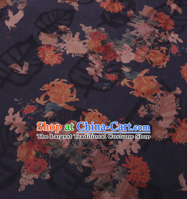 Traditional Chinese Classical Chrysanthemum Peony Pattern Design Navy Gambiered Guangdong Gauze Asian Brocade Silk Fabric