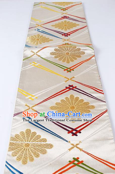 Japanese Kimono Accessories Classical Daisy Pattern White Belt Asian Japan Traditional Ceremony Yukata Waistband for Women
