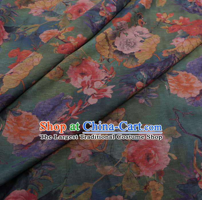 Traditional Chinese Classical Camellia Pattern Design Green Gambiered Guangdong Gauze Asian Brocade Silk Fabric