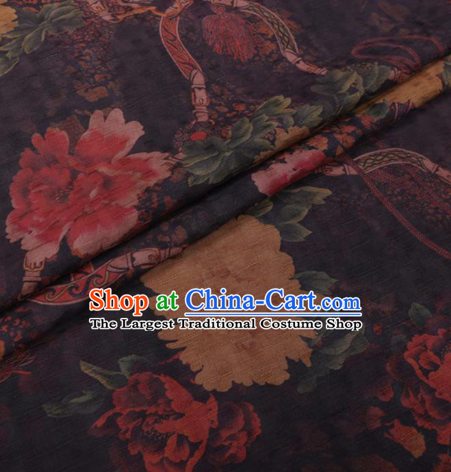 Traditional Chinese Classical Peony Pattern Design Brown Gambiered Guangdong Gauze Asian Brocade Silk Fabric