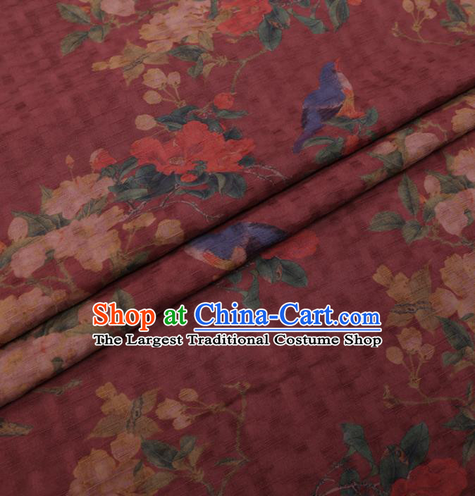 Traditional Chinese Classical Pear Flowers Pattern Design Wine Red Gambiered Guangdong Gauze Asian Brocade Silk Fabric