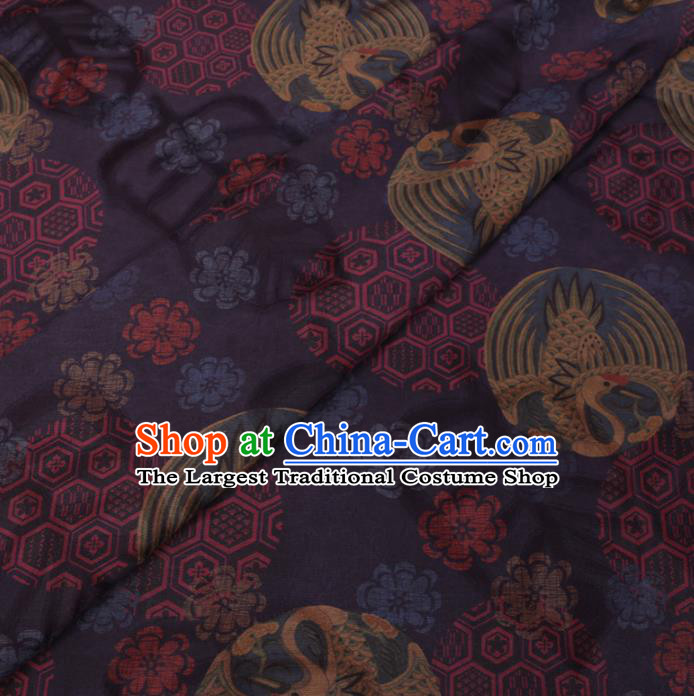 Traditional Chinese Classical Cranes Pattern Design Purple Gambiered Guangdong Gauze Asian Brocade Silk Fabric