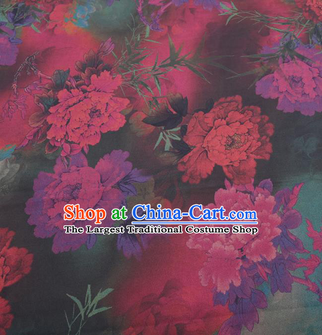 Traditional Chinese Classical Colorful Peony Pattern Design Gambiered Guangdong Gauze Asian Brocade Silk Fabric