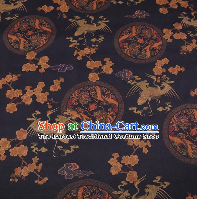 Traditional Chinese Classical Dragon Crane Pattern Design Black Gambiered Guangdong Gauze Asian Brocade Silk Fabric