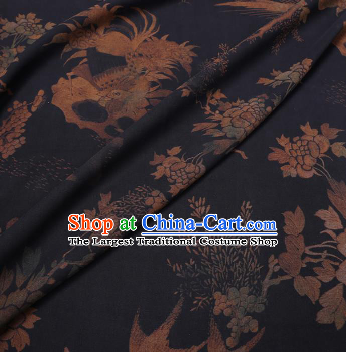Traditional Chinese Classical Peacock Pattern Design Black Gambiered Guangdong Gauze Asian Brocade Silk Fabric