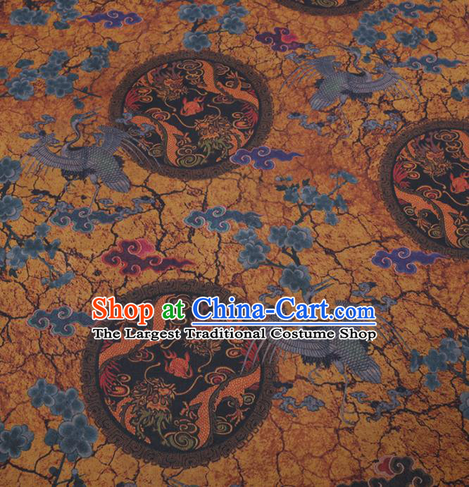 Traditional Chinese Classical Dragon Crane Pattern Design Yellow Gambiered Guangdong Gauze Asian Brocade Silk Fabric